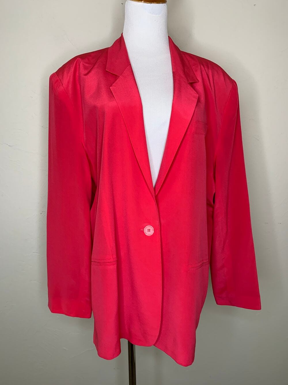 Savannah Pink 100% Silk Blazer Sz Large Bright Preppy Corporate